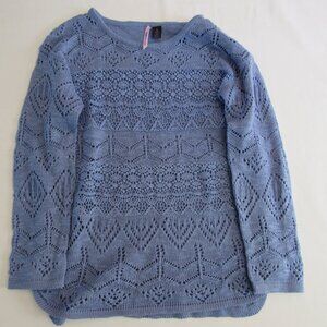 Womens Love By Design Blue Knit Sweater Long Sleeve Semi Sheer Front Size S